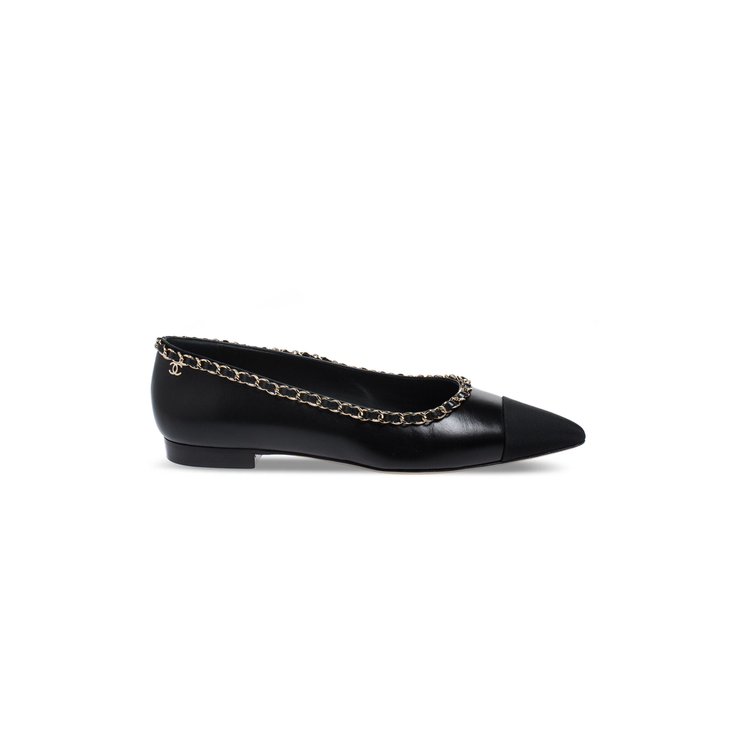 CHANEL FABRIC GROSGRAIN CHAIN CAP TOE FLATS 272269